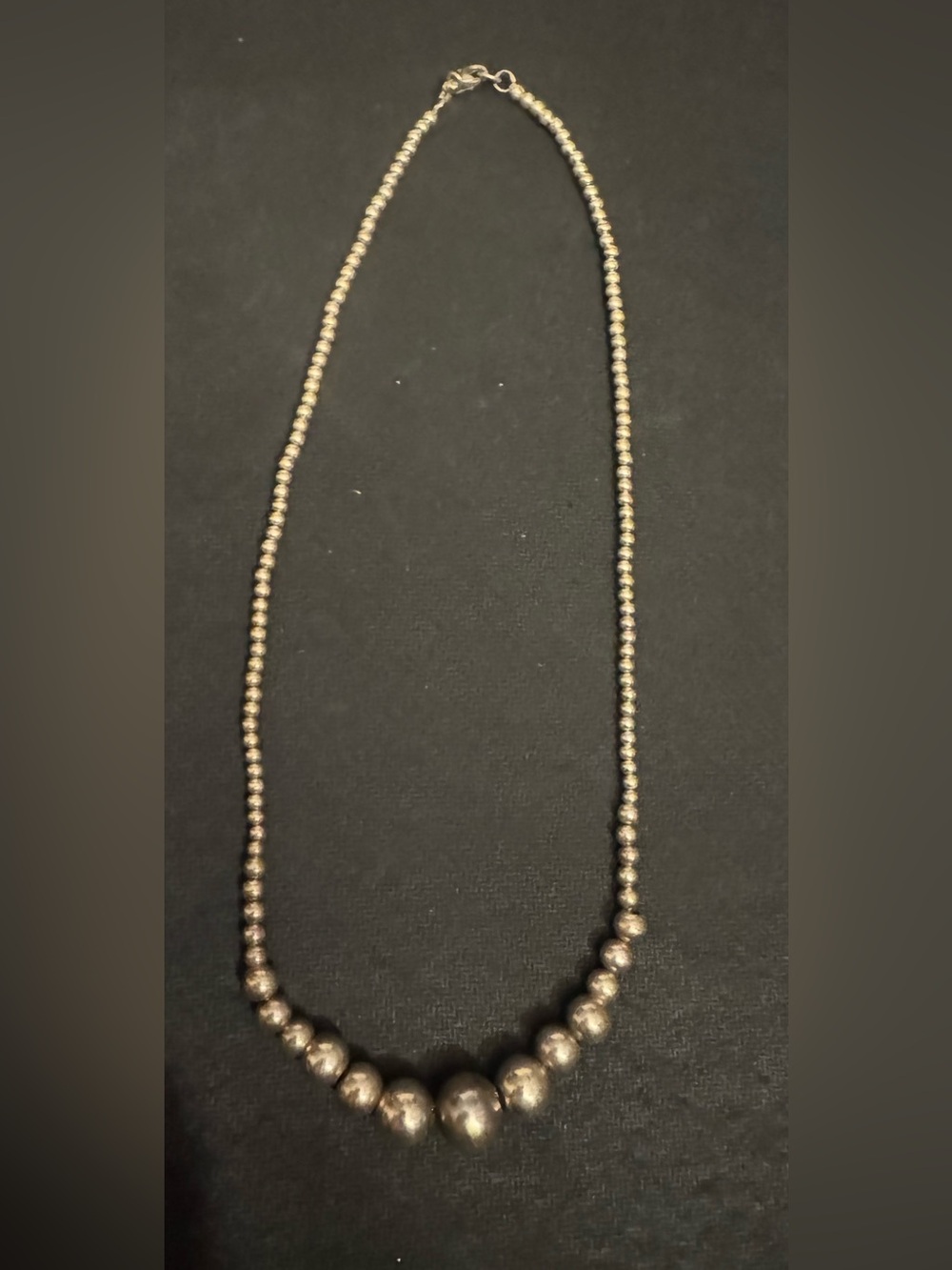 Vintage Silver Tone Round Beaded Necklace